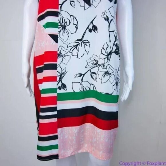 NEW SLNY floral print tie neck color block sleeveless dress, women's size 16W - Picture 5 of 16